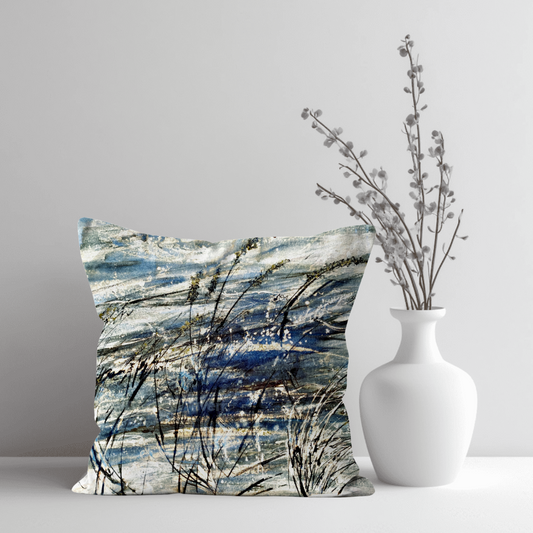 Field of Dreams Abstract Cushion with white vase - Art by Ally