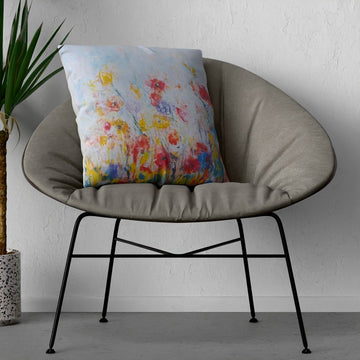 Summer Meadow Floral luxury faux suede cushion on chair