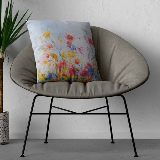 Summer Meadow Floral luxury faux suede cushion on chair